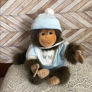 HOSUNG Vintage 1994‎ flocked face stuffed monkey with pacifier